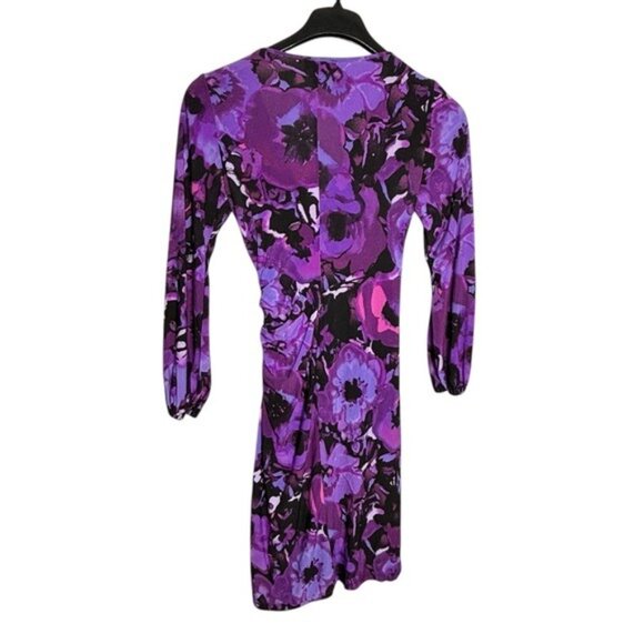 Chaps Midi Dress Size S Ruched Gathered Side Abstract Floral Multicolor - Picture 4 of 7